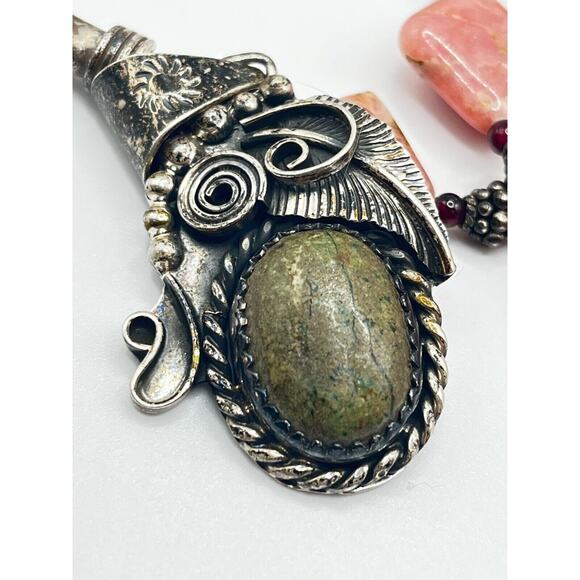 Rare Antique. Fine Sterling Silver .950 Tribal Ethnic Necklace & Owl Pendant - Picture 2 of 16